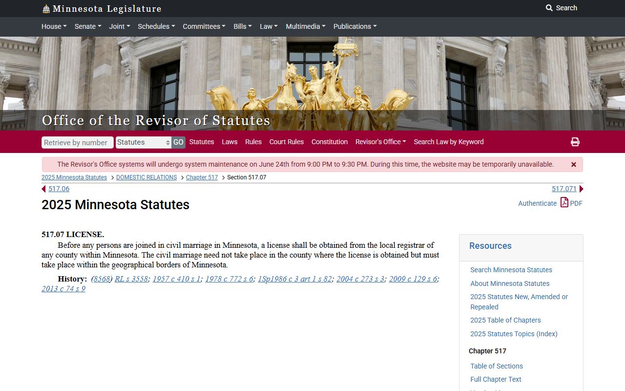 Aitkin County Court Administrator records marriage solemnization statute