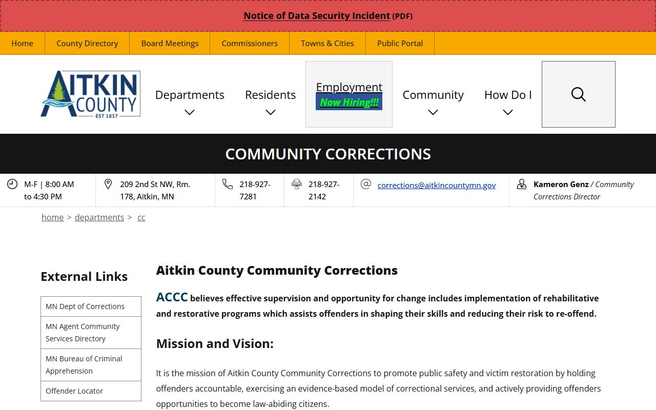 Aitkin County arrest records and charges community corrections source