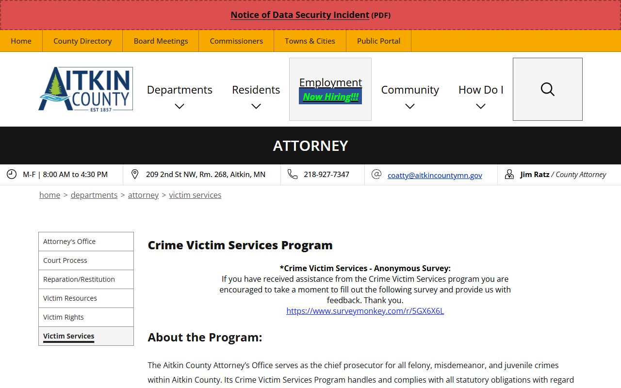 Aitkin County arrest records and court charges victim services source