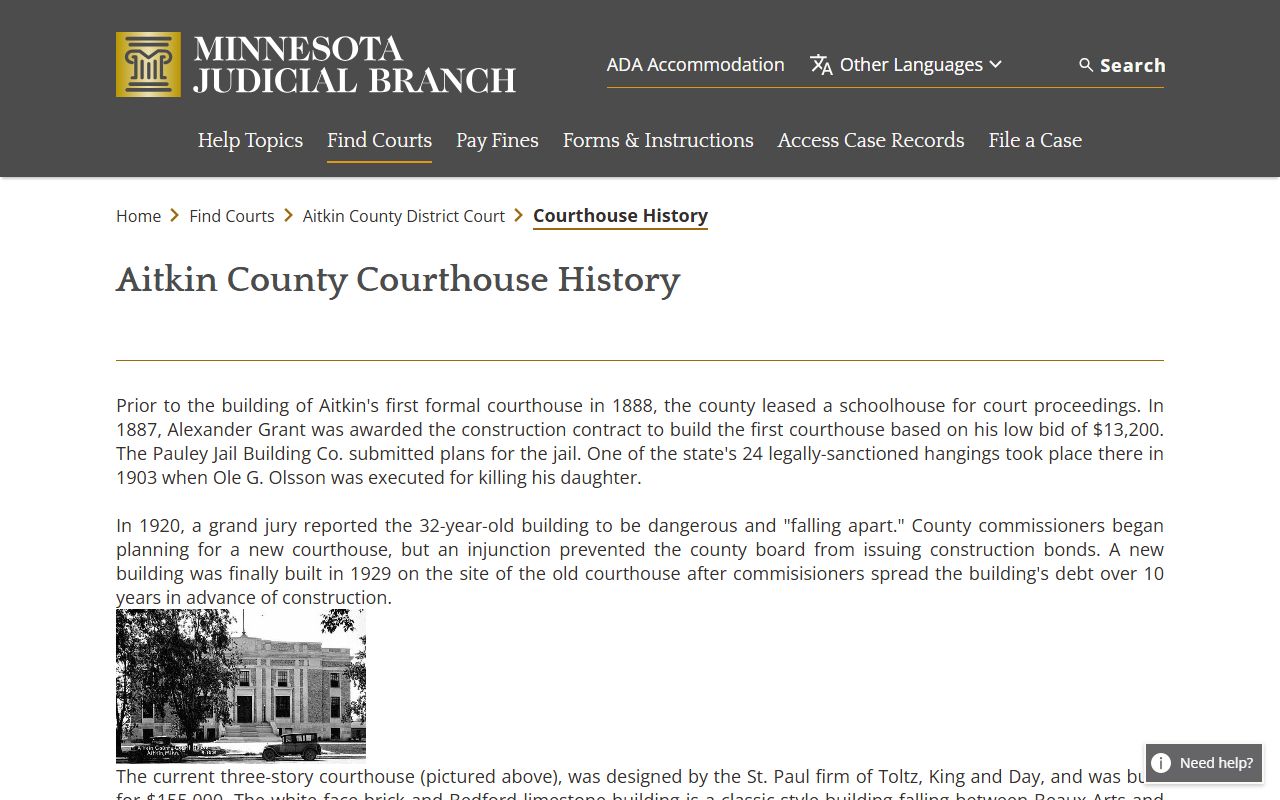 Aitkin County court records courthouse history