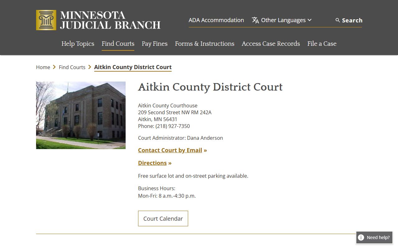 Aitkin County court records District Court official page