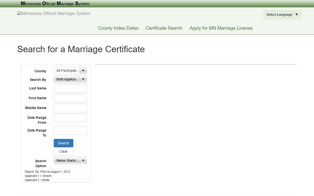 Aitkin County marriage records MOMS marriage certificate search